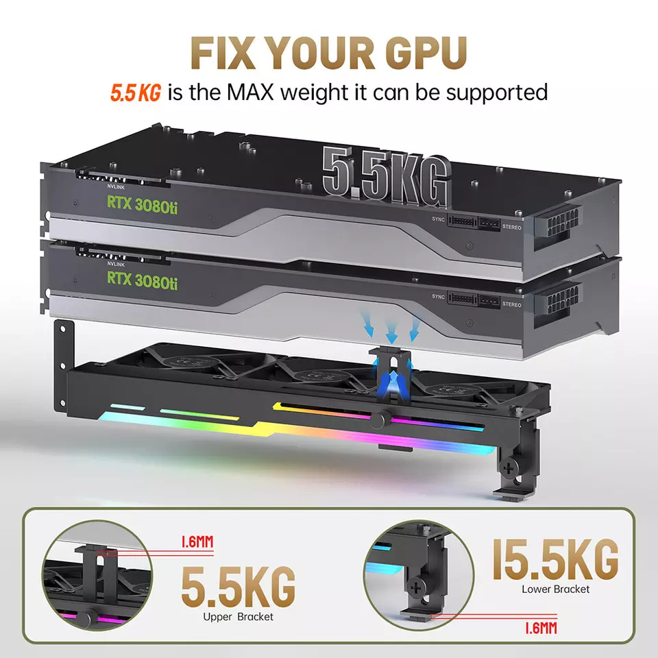 GPU Bracket  ARGB 5V 3Pin LED Graphics Card Cooler with 3 PWM Fans - Image 3