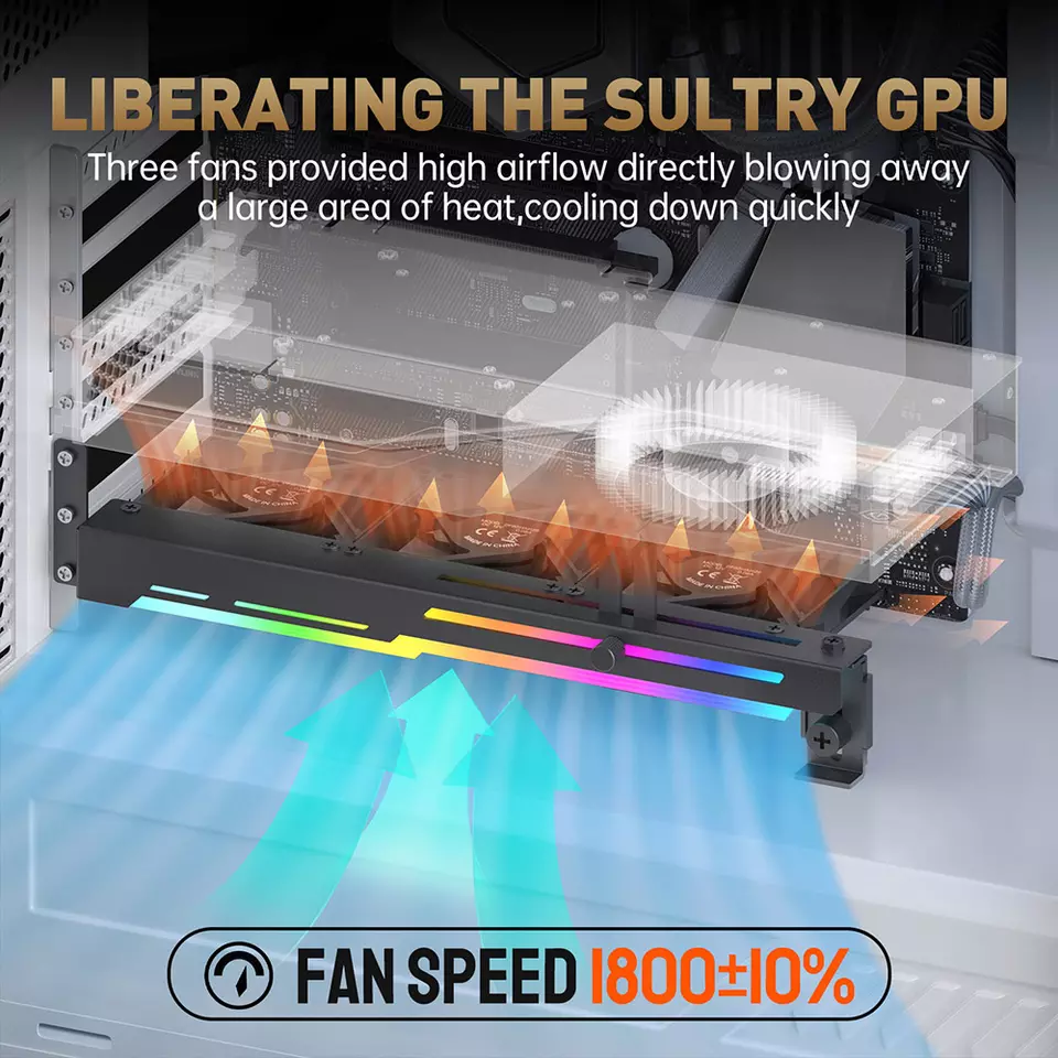 GPU Bracket  ARGB 5V 3Pin LED Graphics Card Cooler with 3 PWM Fans - Image 5