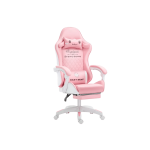 GOBOOMAN Cute Pink & White PU Leather Gaming Chair with Massage Lumbar, Recline & Retractable Footrest (1)