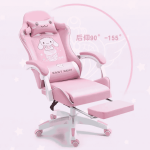 GOBOOMAN Cute Pink & White PU Leather Gaming Chair with Massage Lumbar, Recline & Retractable Footrest (2)